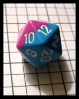 Dice : Dice - 20D - Chessex Half and Half Light Blue and Pink with White Numerals - Gen Con Oct 2010